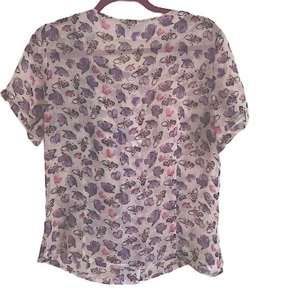 Bettie Page Tatyana Butterfly Print Bow Tie Blouse XXL - Picture 2 of 8